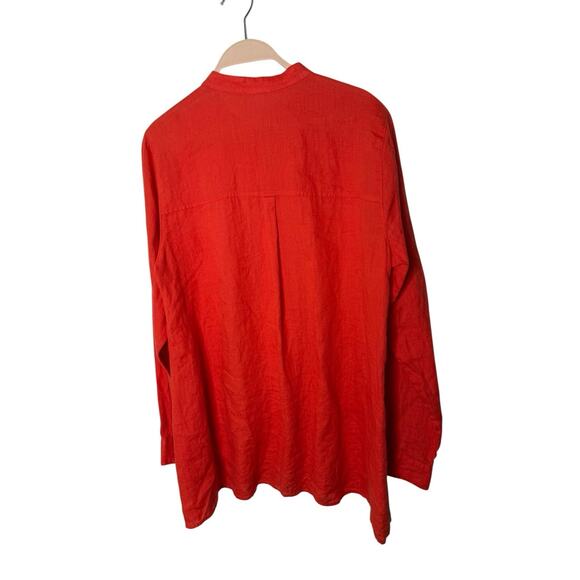Eileen Fisher Woman M orange red Irish linen long sleeved loose blouse - Picture 2 of 3